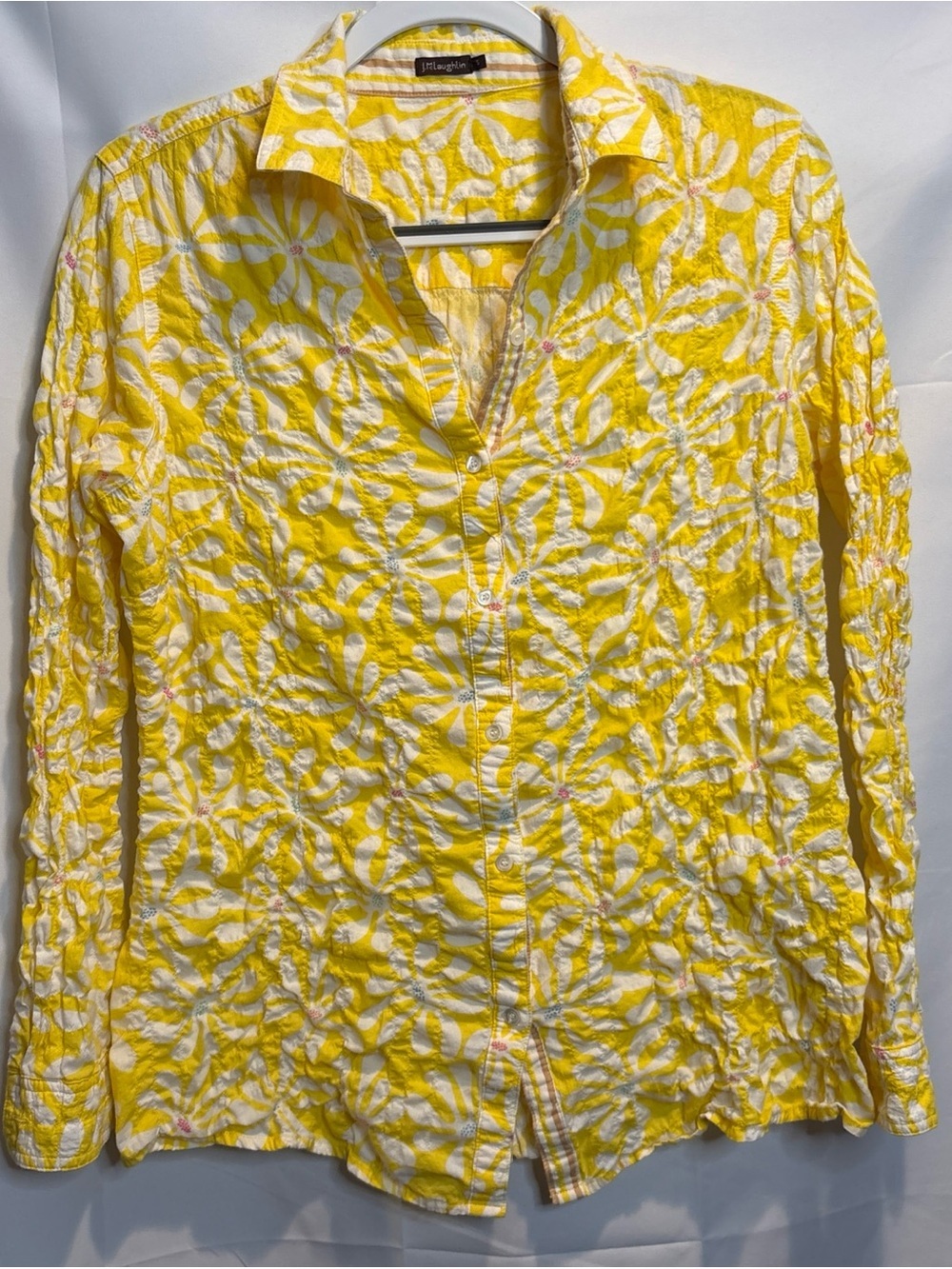 J. McLaughlin Lois Crinkle Shirt (textured)Yellow and White Floral Button-Up Top